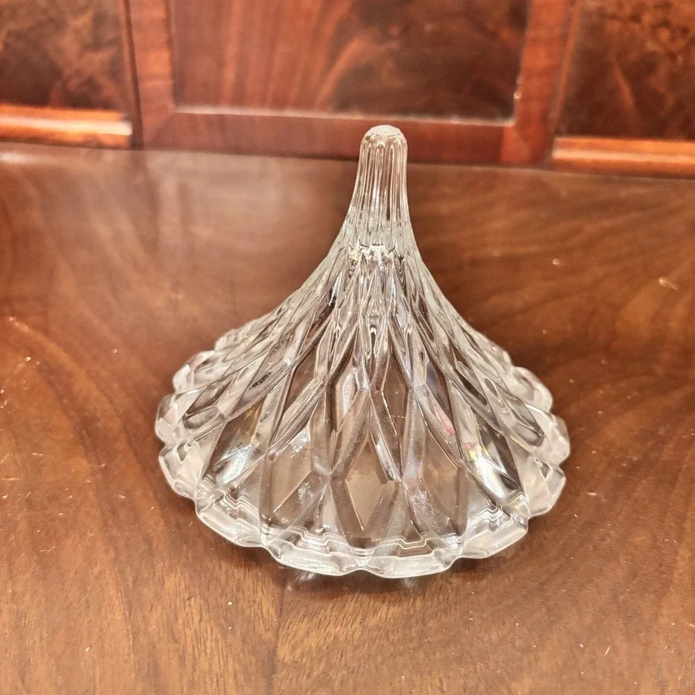 Vintage Hershey Kiss Shaped Crystal Glass Candy Dish Clear Covered Bowl w Lid